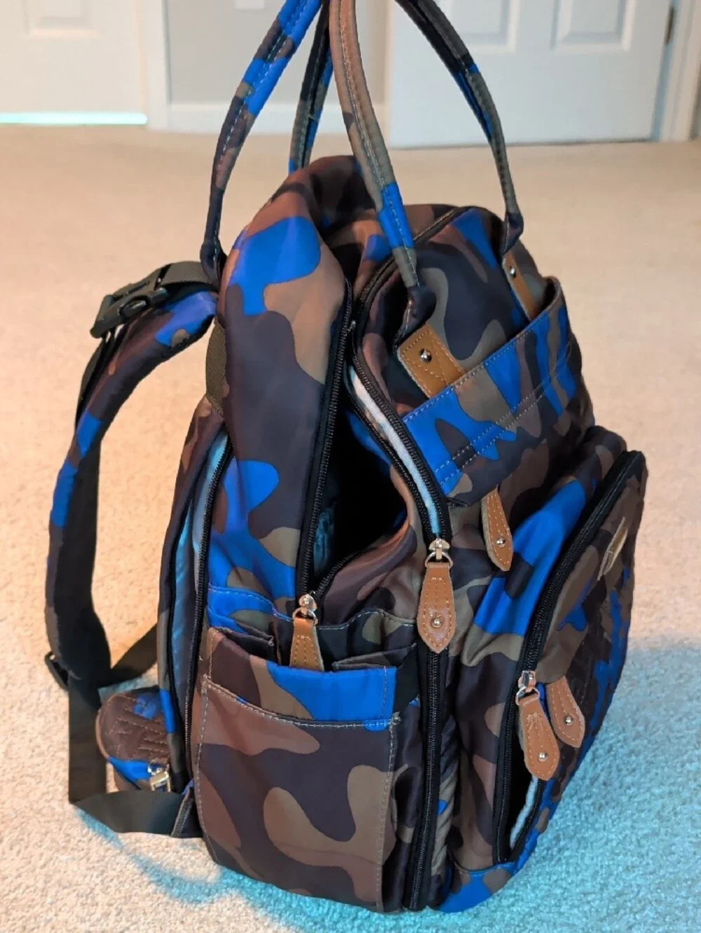 Blue Camo Diaper Bag Backpack - BabbleRoo